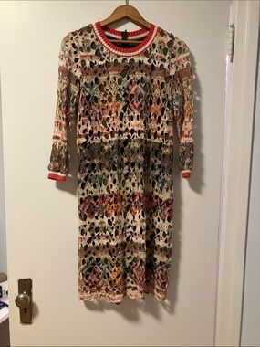 Statement Multicolor Openwork Long Sleeve Knit Dress